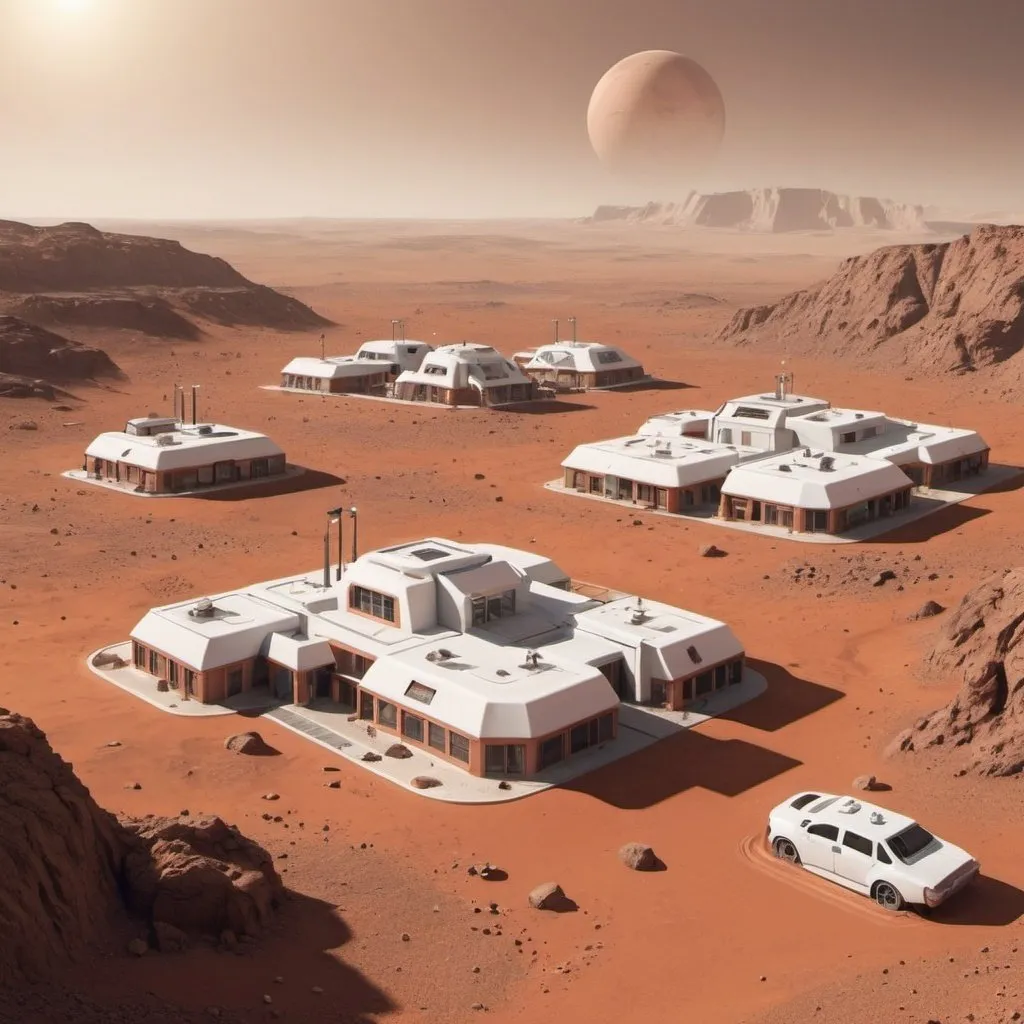 Prompt: what an inhabited small town on Mars would look like