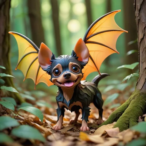 Prompt: Imagine a bright forest scene with small colorful fairy like Bat dog lurking in mysterious forest where ancient trees sway gently in the breeze,
Envision a hidden pathway winding through the woods, dappled with soft sunlight filtering through the leaves above, casting enchanting patterns on the forest floor.
