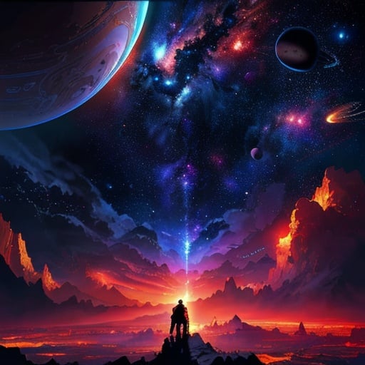 Prompt: Planetary space scene with epic cinematic brilliance, stunning intricate details, maximalist digital gauche painting, dramatic atmosphere, high quality, brilliant colors, intricate details, maximalist, cinematic, planetary space, digital painting, dramatic atmosphere, atmospheric lighting