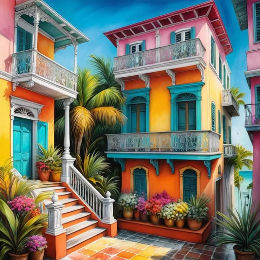 Prompt: (A fantastic portrait in colored ink of some steps in a Key West), (houses with balconies, with flowers, wooden balconies),
(((Hyper-realistic and hyper-detailed elements, impressionist masterpiece, color and ink splash techniques, vibrancy and texture,
very nice pencil drawing Pencil and ink Pen and ink wash Pencil and pastel sketch Water color ))),(((32K, 18K, digital graphics, HD, HDR, UHDR )))) style art by Jasmine Becket- Griffith Josephine Wall, Charlie