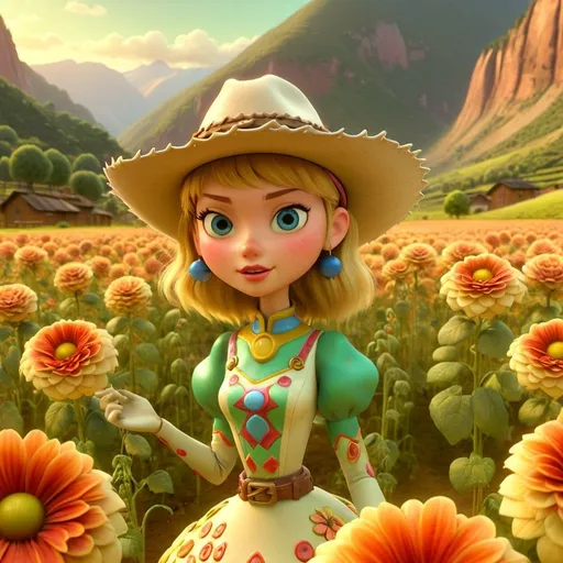 Prompt: Cowgirl Taylor Swift jester, surreal floral landscapes, high-tech cultivation, cybernetic workers, best quality, highres, ultra-detailed, futuristic, warm ambient lighting, aesthetics, ambient lighting, surreal, cybernetic, floral landscapes, cowboy jester, high-tech cultivation, detailed, warm tones