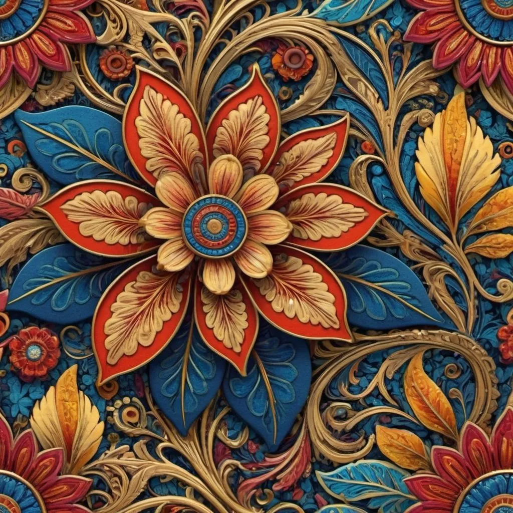 Prompt: Intricate bohemian flower pattern, primary colors, mixed colorful, detailed design, elegant curves, organic lines, neon, high quality, vintage, decorative, BOHO rich textures, ornate details, luxurious, soft lighting, vintage, decorative, luxurious, flowing lines, detailed, elegant, intricate design, colorful, organic lines,