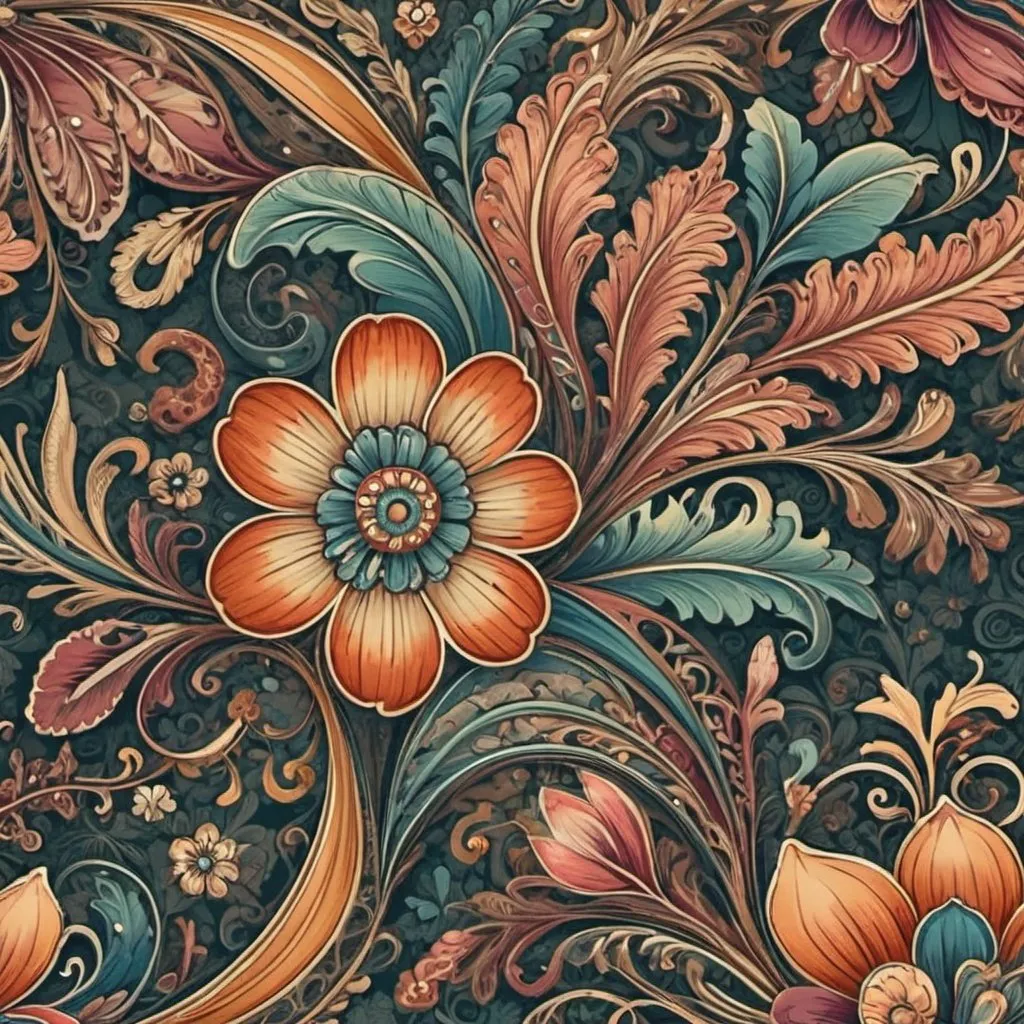 Prompt: Intricate bohemian flower pattern, colorful, detailed design, elegant curves, organic lines, colorful tones, high quality, vintage, decorative, nature-inspired, rich textures, ornate details, luxurious, soft lighting, vintage, decorative, luxurious, flowing lines, detailed, elegant, intricate design, colorful, organic lines,