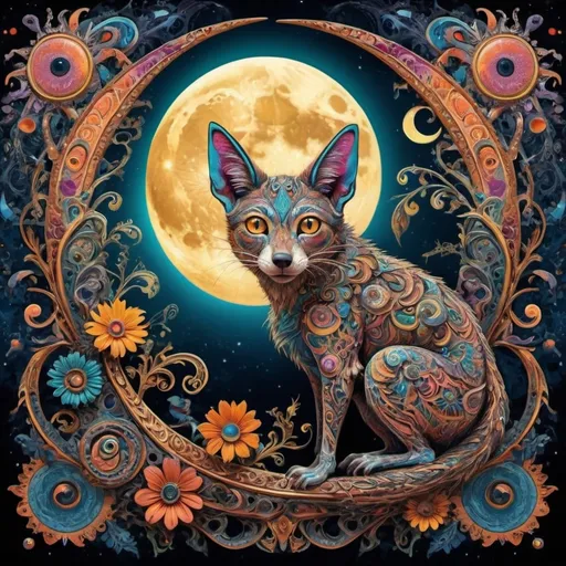 Prompt: abstract pattern of (bohemian moonbat), surreal creatures creeping and crawling, vibrant and colorful designs, intricate textures, dynamic shapes, incredibly detailed, hyper-realistic rendering, enchanting ambiance, rich color palette, high contrast, mesmerizing visuals, ethereal atmosphere, captivating mood, ultra-detailed and stunning composition.