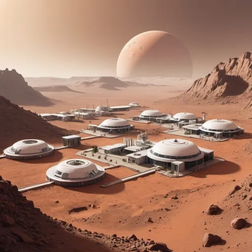 Prompt: what an inhabited small town on Mars would look like