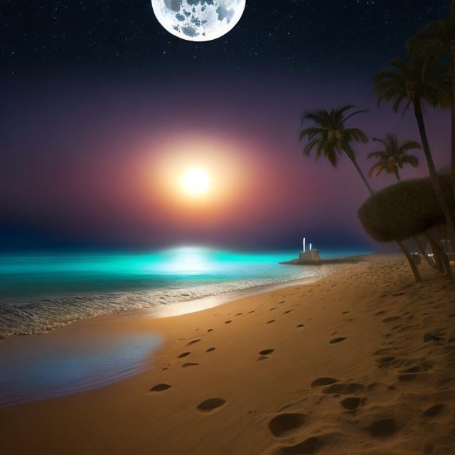 Prompt: Full moon over Italian disco on mystical beach, realistic, low contrast, calm atmosphere, moonlit sands, tranquil waves, peaceful ambiance, Italian disco architectural details, moonlit reflections on water, serene night, best quality, realistic, low contrast, mystical, tranquil, Italian disco, moonlit, beach, peaceful ambiance, architectural details