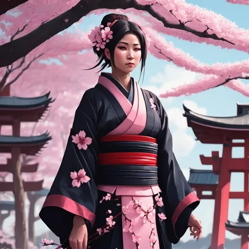 Prompt: Japanese cherry blossom festival in fantasy style