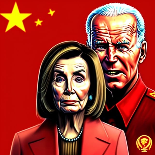 Prompt: Profile images, angry and evil expressions Joe Biden and Nancy Pelosi in Chinese communist party military uniforms, chinese communist flag behind, evil incarnate, hyper real, hyper evil devil faces, hyper evil sadistic dark experssion Joe Biden, and evil Speaker Nancy Pelosi in style and unifrom of Chinese Communist Party