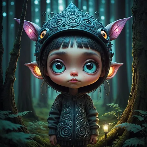 Prompt: 
ultra highly detailed, 

luminism, cute vivid tiny girl Discover the futuristic vision with our creation, an amazing android
extremely big sharp glowing eyes,
troll oppresses spruce,  of a dark gloomy forest , 



cinematic,

32k,

finnish folklore,

detailed ink,

acrylic,

Kraola,

Nicoletta Ceccoli,

Beeple,

Jeremy Ketner Todd Lockwood,

storybook illustration,

extremely large sharp luminous eyes,

traditional finnish interior,

fairy tale,

storybook,

mystical,

very detailed unusual very detailed,

difficult,

difficult posture,

masterpiece,

high quality,

bright colors,

intricate patterns