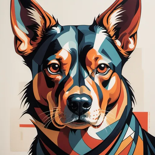 Prompt: A modern, artistic interpretation of a canine portrait with a bold, graphic quality reminiscent of traditional East Asian art