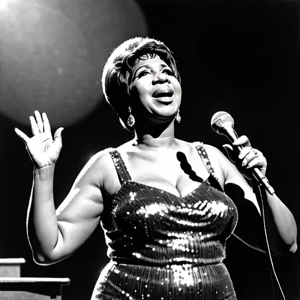 Prompt: Aretha Franklin on the stage in concert Soul Music Art Print Poster 