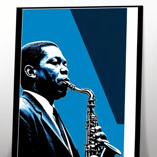 Prompt: John Coltrane Jazz Music Art Print Poster Black and Blue
