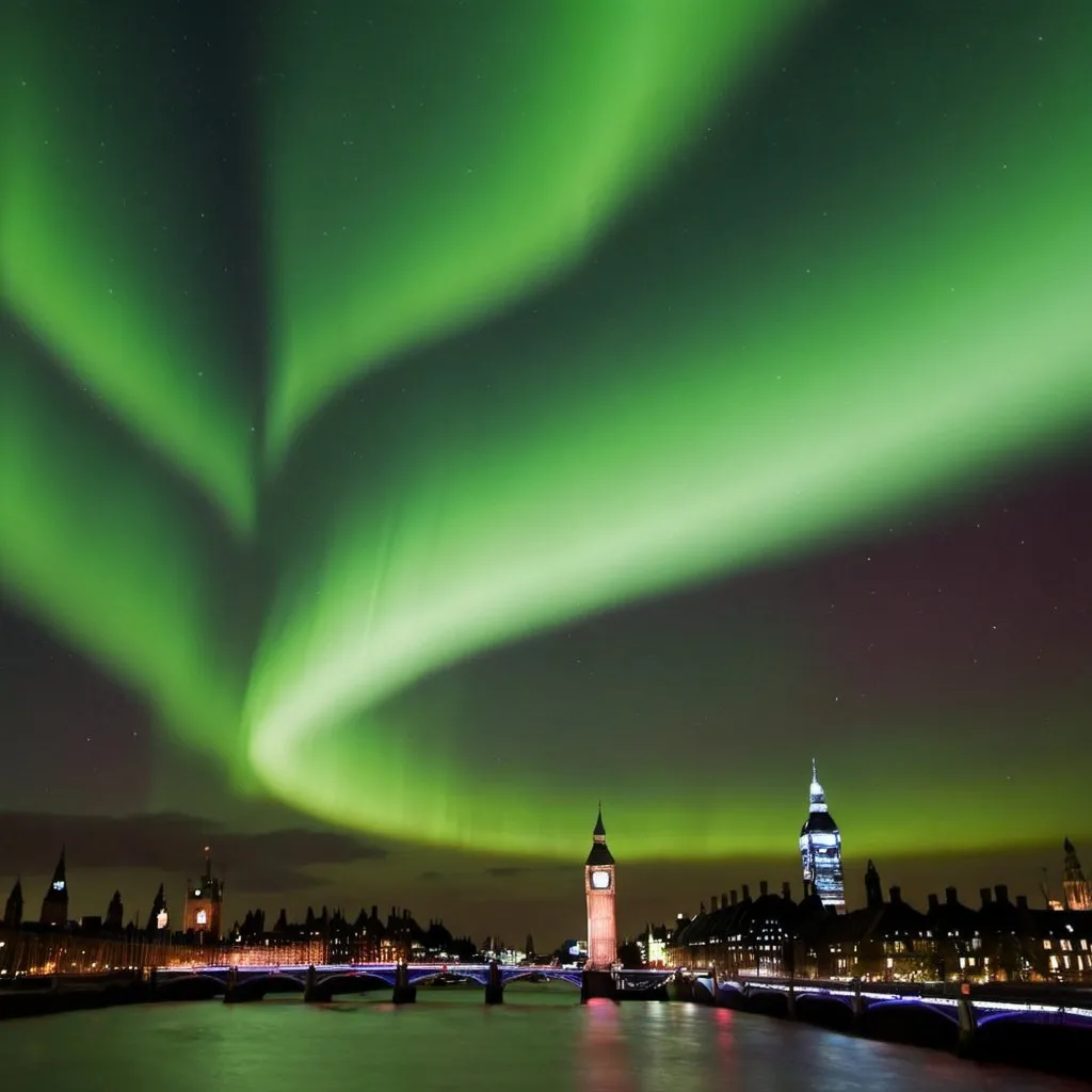 Prompt: Aurora Borealis seen on London sky