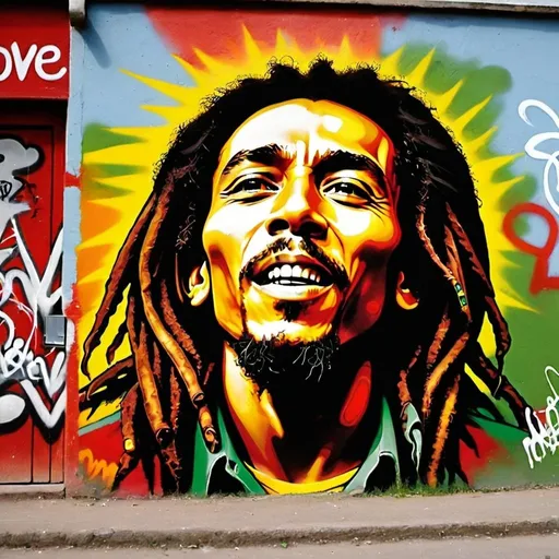 Prompt: Graffiti Bob Marley one love