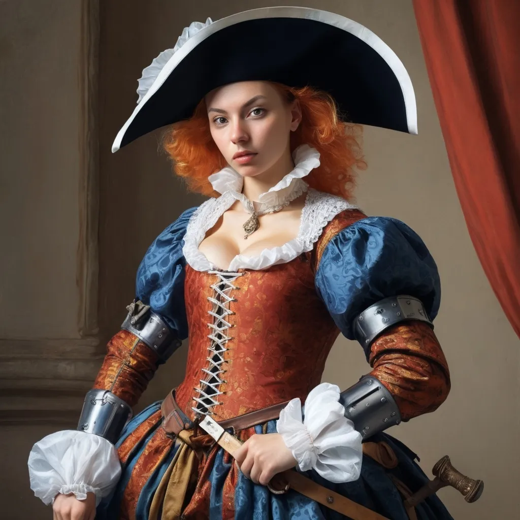 Prompt: female landsknecht garb, baroque painting