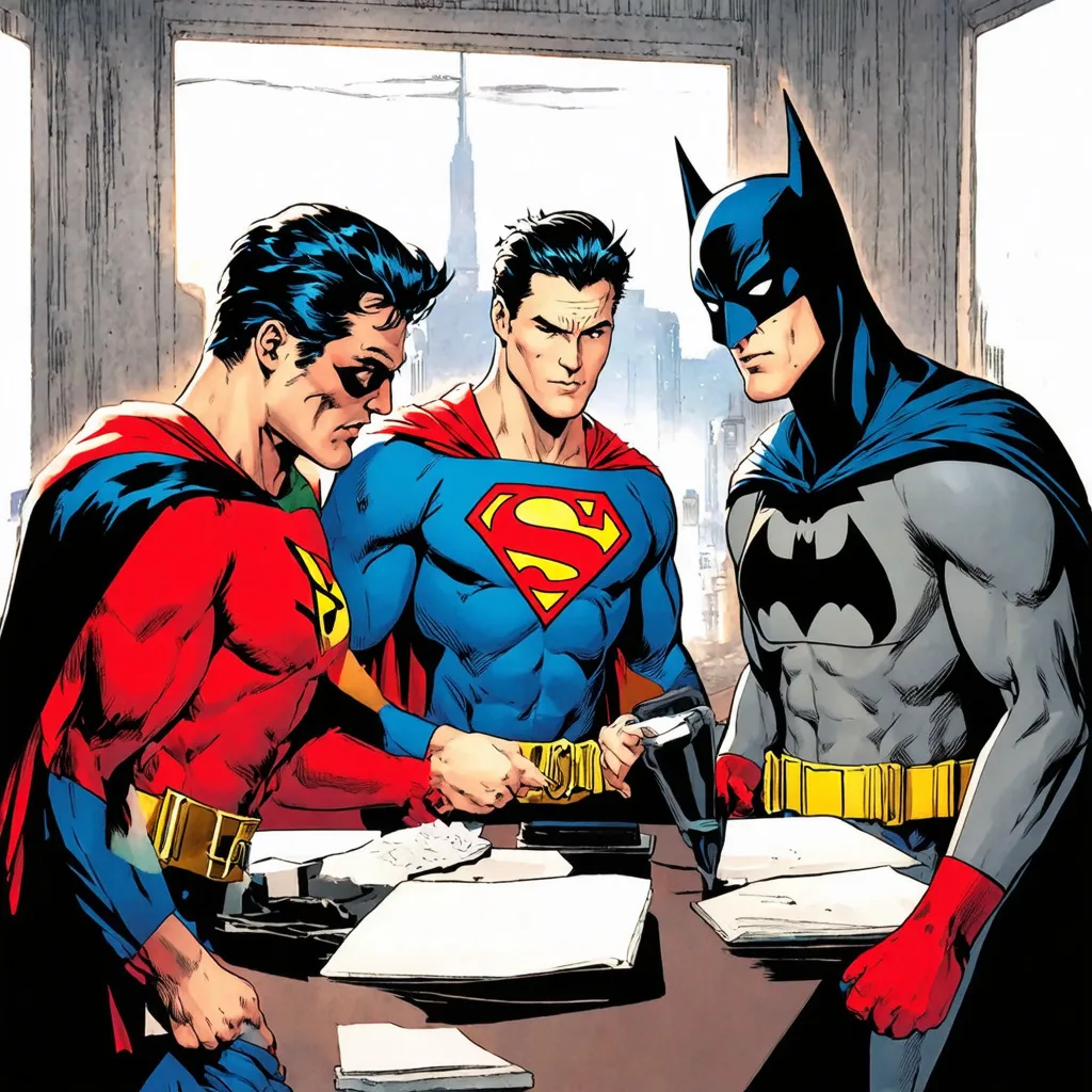 Prompt: Supermanis working on a case with Batman and Robin.