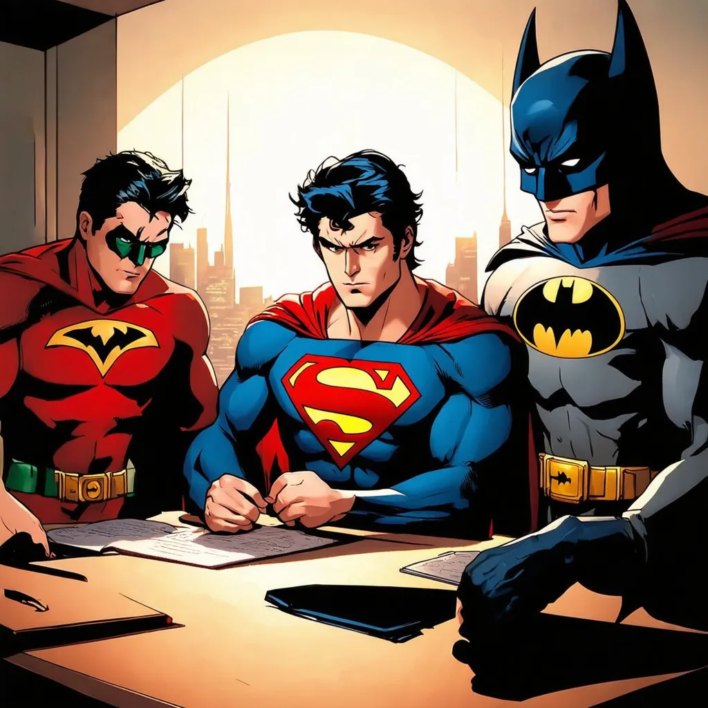 Prompt: Supermanis working on a case with Batman and Robin.