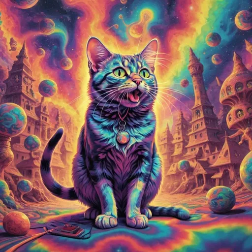 Prompt: psychedelic cat chacsing a mouse in a lsd filled world between dimensions
