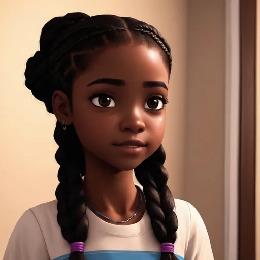 Prompt: I want a black girl cute with   braid 12 year old and animated