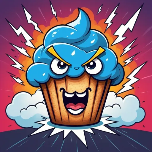 Prompt: The thunder muffin with simple cartoon angry eyes