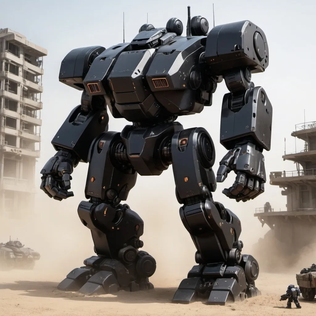 Prompt: a bulky black battlemech