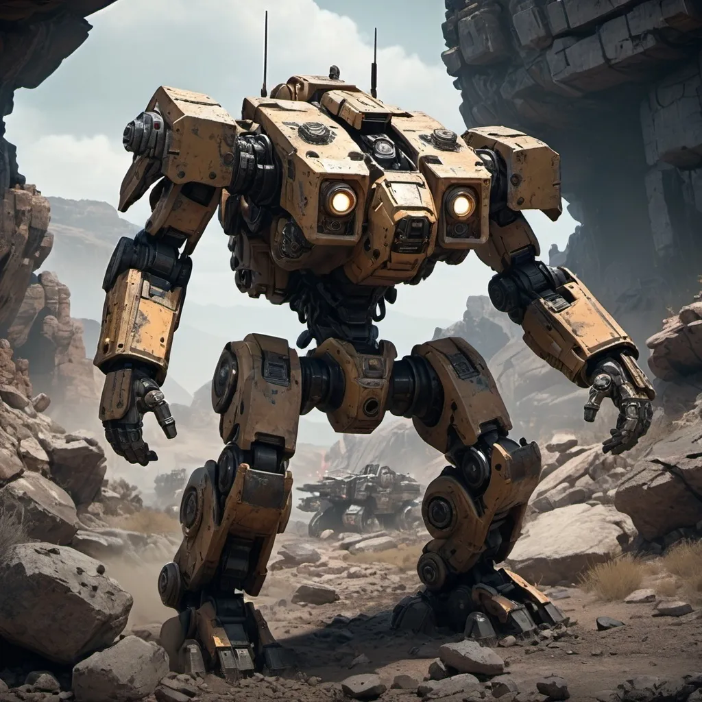 Prompt: a rocky battlemech