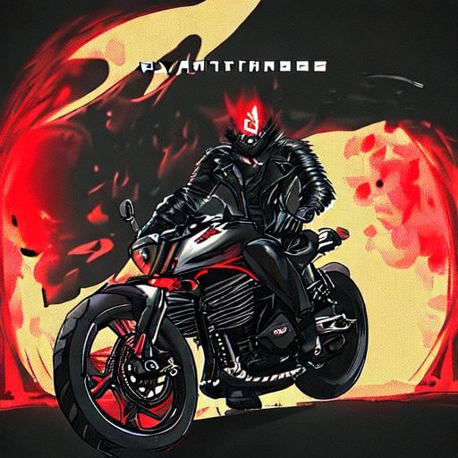 Prompt: A Tall Anthropomorphic Hellhound With Black Fur And Red Eyes Standing Next To A Black Low Riding Motorcycle Waring A Pare Of Black Jeans And A Black Lether Jacket