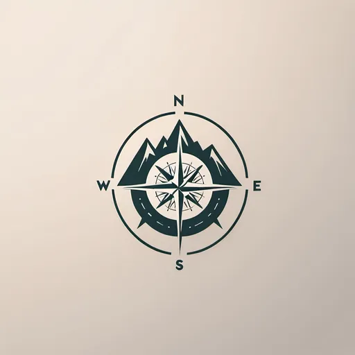 Prompt: minimalistic adventurous logo of a compass with mountains
