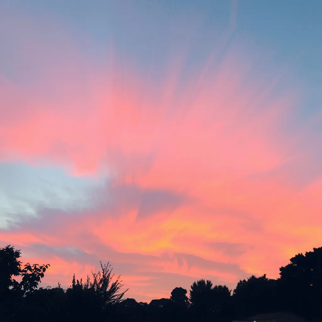 Prompt: Pink sky with nature and trees