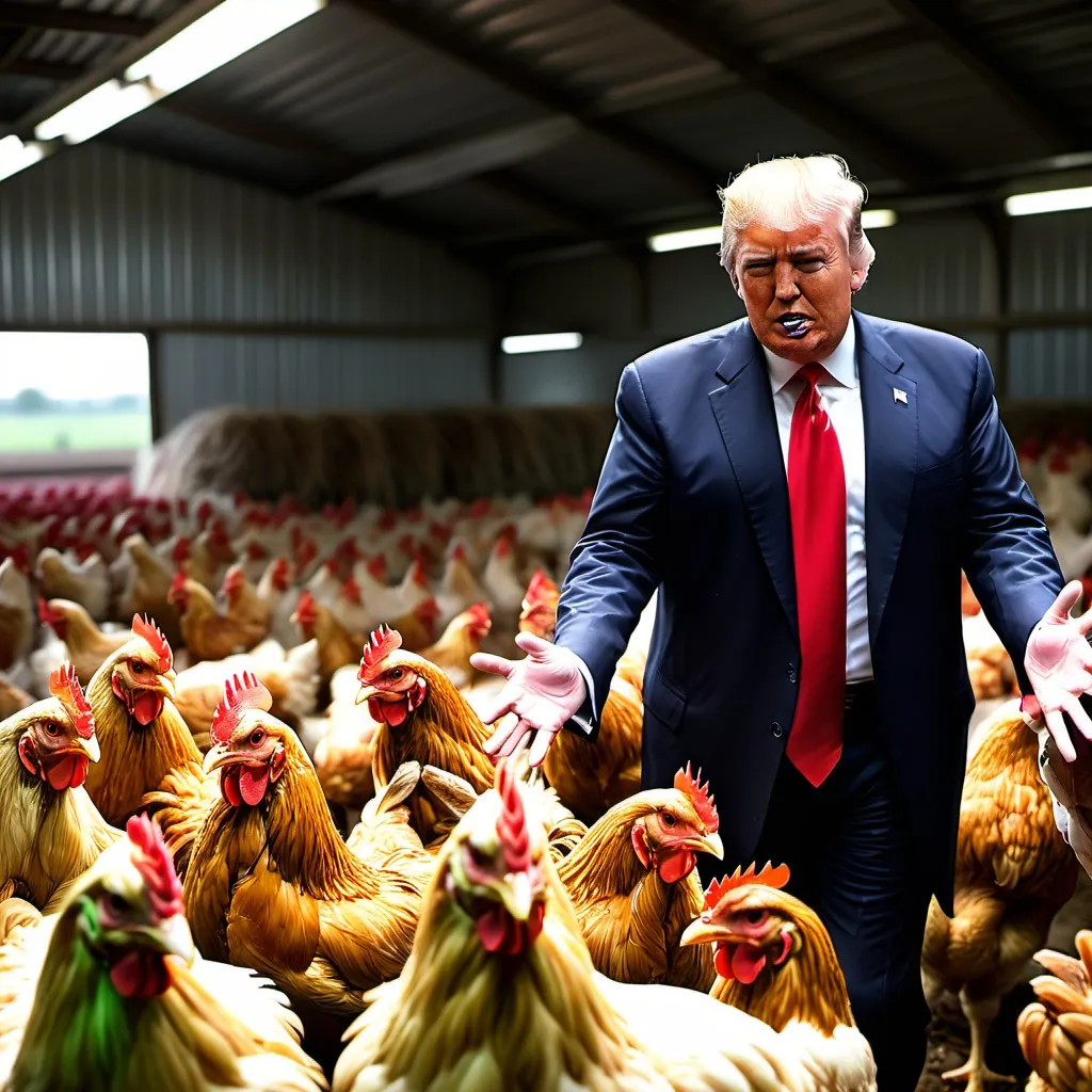 Prompt: Donald Trump at a chicken farm