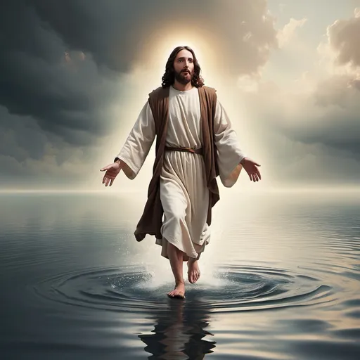 Prompt: jesus walking on water