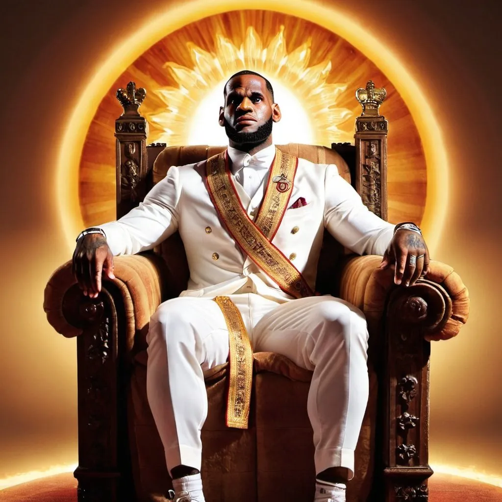 Prompt: my glorious king Lebron James in a sun on his throne

