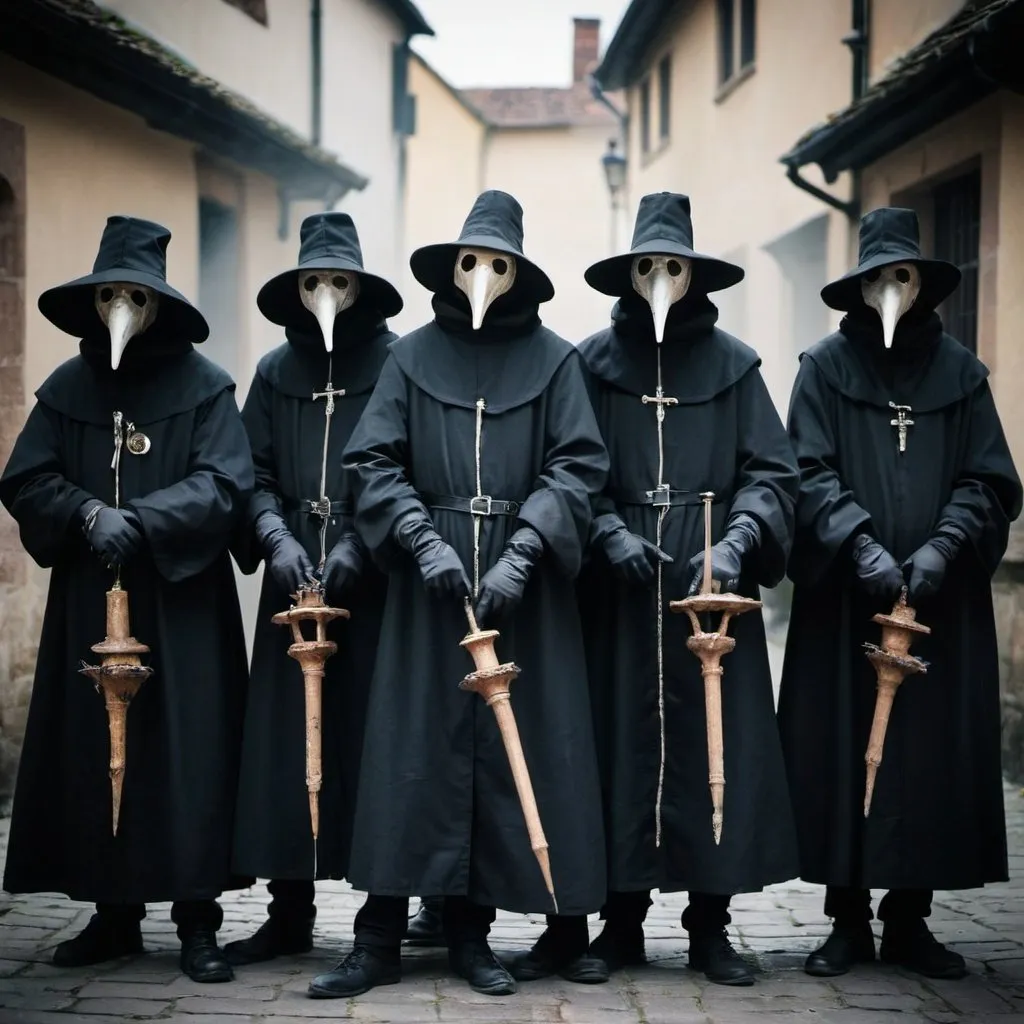 Prompt: group of plague doctors