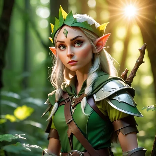 Prompt: Elf ranger in a mystical forest around sunlight