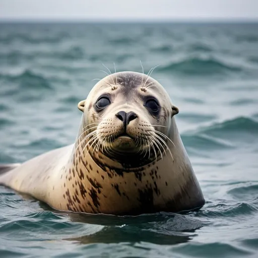 Prompt: I want a poster for the environment on the subject of the extinction of sea seals, whose slogan is to break the beautiful, shy silence.
A seal is getting stuck in the sea