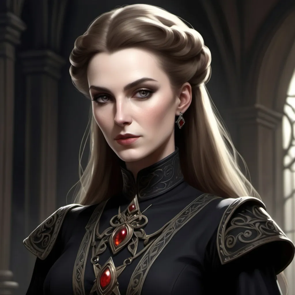 Prompt: 1.	Lady Evelyn D'Arcy (Cabal Leader)
o	Role: Occultist and leader of the Cabal. A brilliant, yet twisted aristocrat who seeks to transcend mortality by opening the transdimensional gate and using the souls of the dead to fuel her ritual.
o	Personality: Elegant, charming, but utterly ruthless. She sees the lives of others as tools to achieve her goal. She’s obsessed with finding eternal life through forbidden means.
o	Motivation: She believes the souls trapped beneath London Bridge hold the secret to immortality and seeks to manipulate the spirits to open the gate.

May I have an image of this lady?
