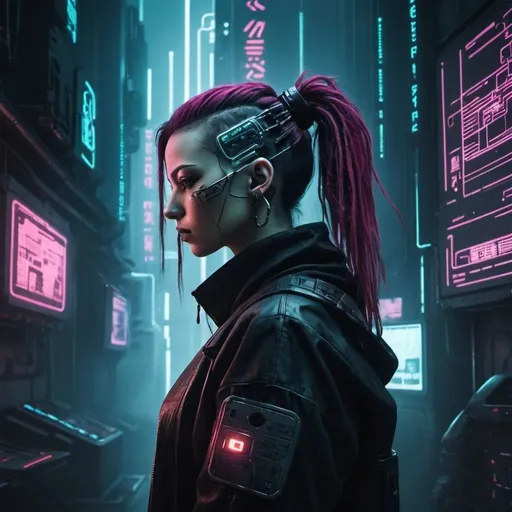 Prompt: an image defining syzygy using cyberpunk themes and elements