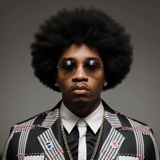 Prompt: Well dressed afro american rapper