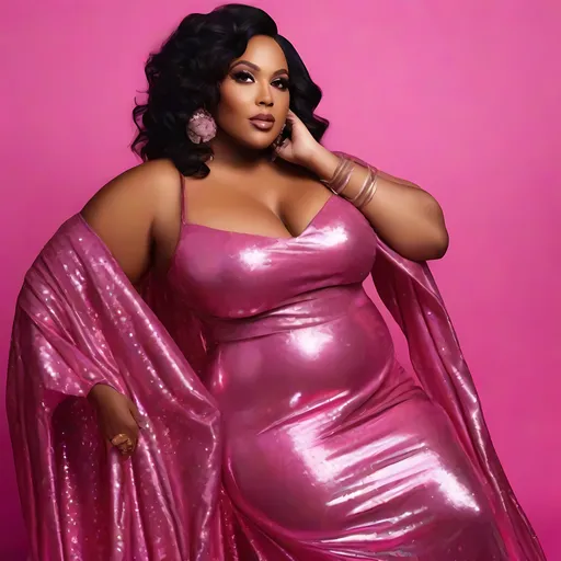 Prompt: an brown skin hot pretty 40 years old girl bbw in pink glittey dress petty art