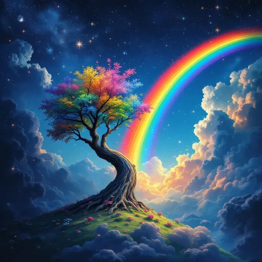 Prompt: create me a tree with rainbow roof  to show a strong pride and we are every where