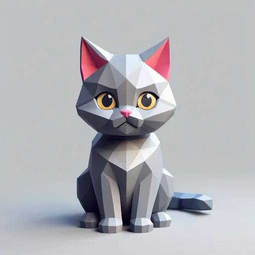 Prompt: cute simple low poly render, kawaii grey cat, simple background,