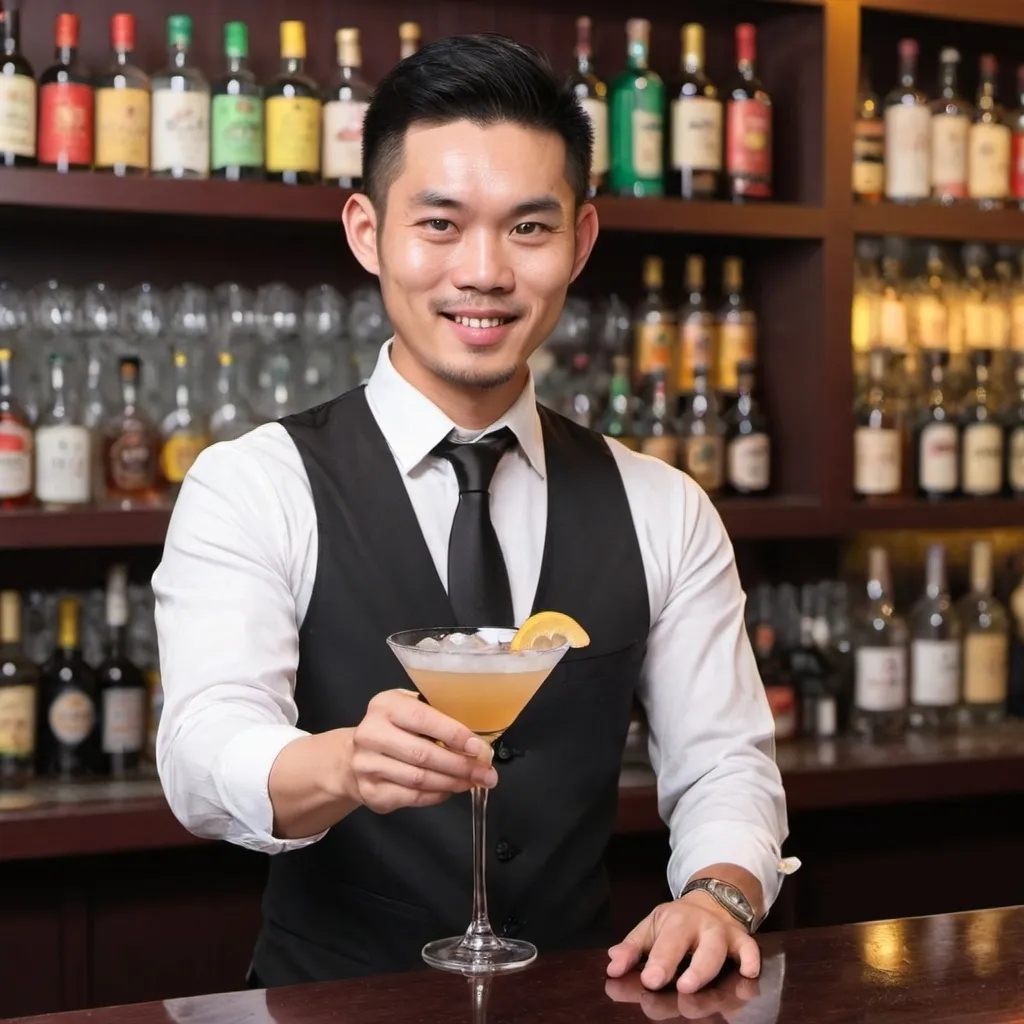 Prompt: chinese male singaporean bartender