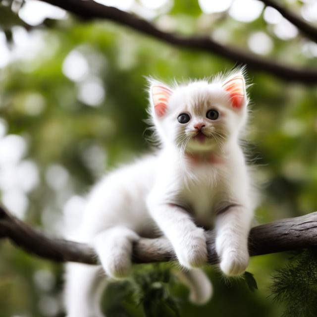 Prompt: White kitten on a tree