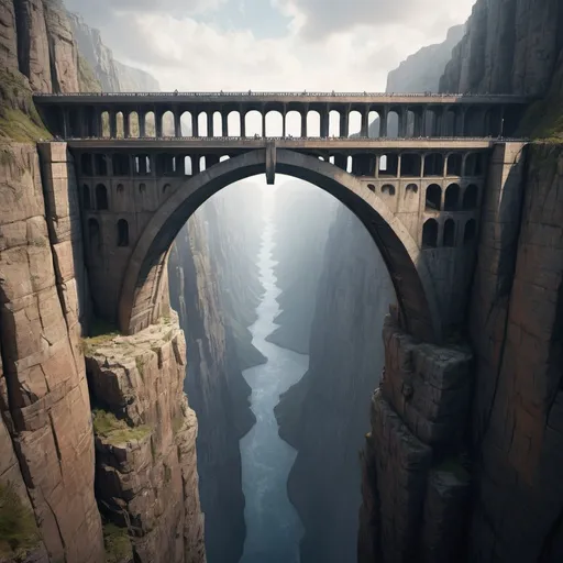 Prompt: A huge strong bridge connecting two sides of a large chasm
