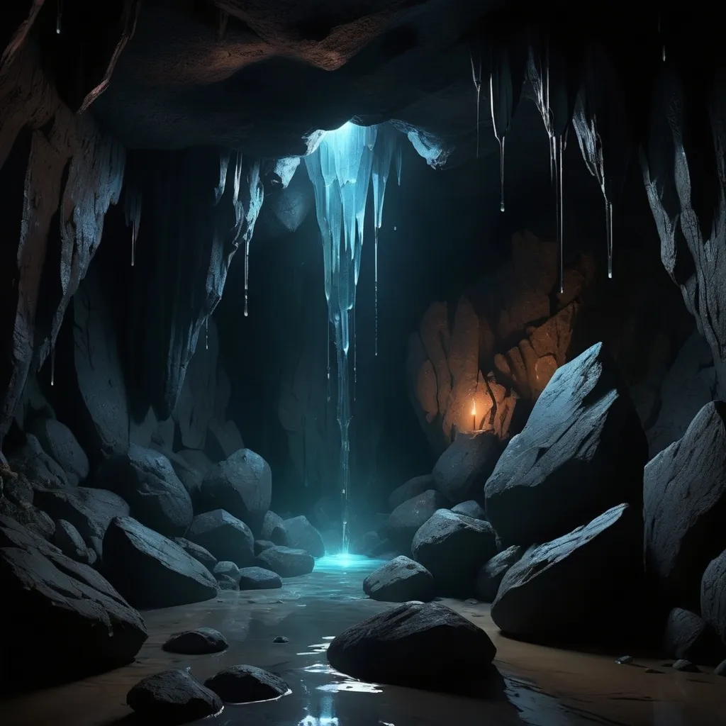 Prompt: A dark cave mixed with fantasy but not too much