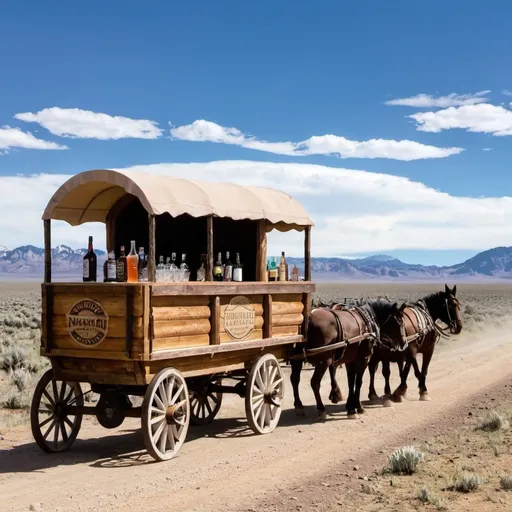 Prompt: wagon train with a cocktail bar 