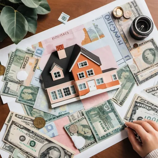 Prompt: A Vision Board with Money, House, Car, Baby on it