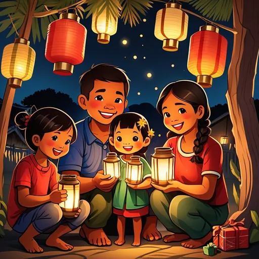 Prompt: pasko sa pilipinas
may parol at palamuti
philipino  farmer family
drawing art



