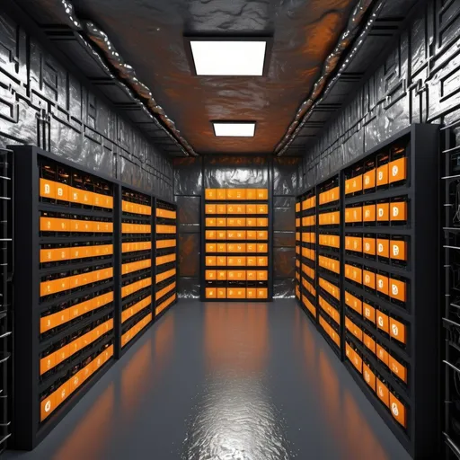 Prompt: Realistic Mining bitcoin room