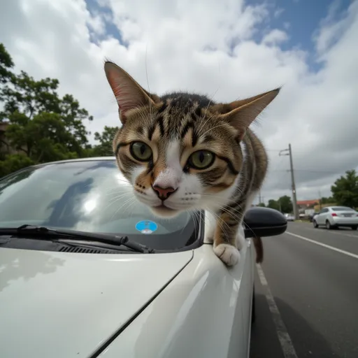 Prompt: A cat on a car